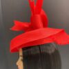 Jacinta - Red Sinamay Crown Hat: Sculpted Beaded Millinery - ByAlpha Couture.