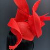 Jacinta - Red Sinamay Crown Hat: Sculpted Beaded Millinery - ByAlpha Couture.