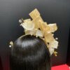 Ariyike - Gold Fascinator with Pearls & Crystal Sprays. Handmade Church Wedding Headpiece.