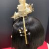 Ariyike - Gold Fascinator with Pearls & Crystal Sprays. Handmade Church Wedding Headpiece.