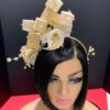 Ariyike - Gold Fascinator with Pearls & Crystal Sprays. Handmade Church Wedding Headpiece.