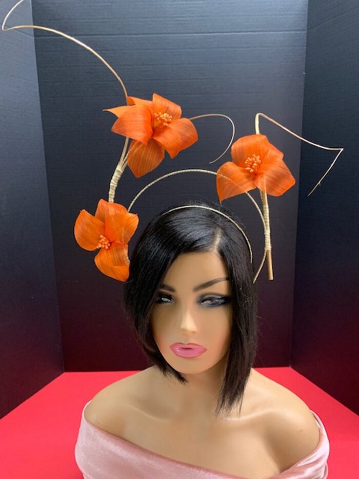 Lorraine - Orange Abaca Silk Fascinator: Kentucky Derby Headpiece