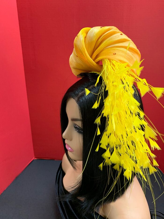 il_fullxfull.3795369205_o1t9 Yellow Feather Fascinator: Silk Abaca Knot Headband, Derby Hat - Zoranda yellow