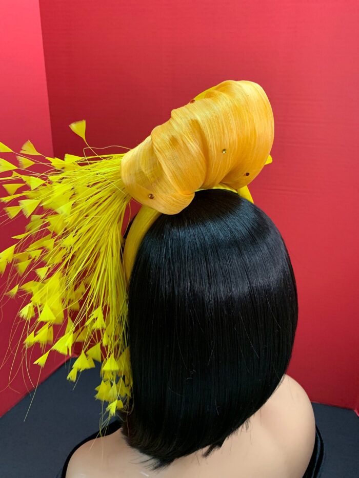 il_fullxfull.3795369475_nf9f Yellow Feather Fascinator: Silk Abaca Knot Headband, Derby Hat - Zoranda yellow