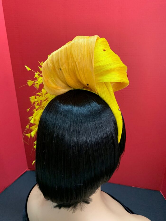 il_fullxfull.3795370695_4m8b Yellow Feather Fascinator: Silk Abaca Knot Headband, Derby Hat - Zoranda yellow