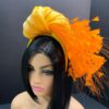 Orange Feather Fascinator: Silk Abaca Knot Headband, Derby Hat - Zoranda