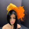 Orange Feather Fascinator: Silk Abaca Knot Headband, Derby Hat - Zoranda