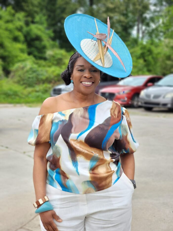 Blue Satellite Hatinator: Gold Feather Kentucky Derby Wedding Hat