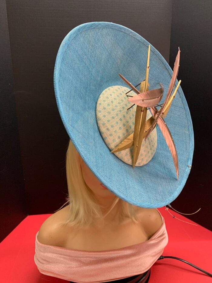 Blue Satellite Hatinator: Gold Feather Kentucky Derby Wedding Hat
