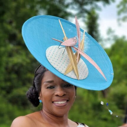 Blue Satellite Hatinator: Gold Feather Kentucky Derby Wedding Hat