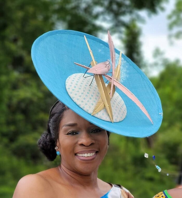Blue Satellite Hatinator: Gold Feather Kentucky Derby Wedding Hat