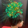 Jackie - Orange & Green Sinamay Fascinator: Handmade Statement Headpiece