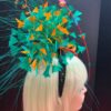 Jackie - Orange & Green Sinamay Fascinator: Handmade Statement Headpiece