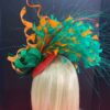 Jackie - Orange & Green Sinamay Fascinator: Handmade Statement Headpiece