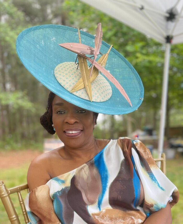 Blue Satellite Hatinator: Gold Feather Kentucky Derby Wedding Hat