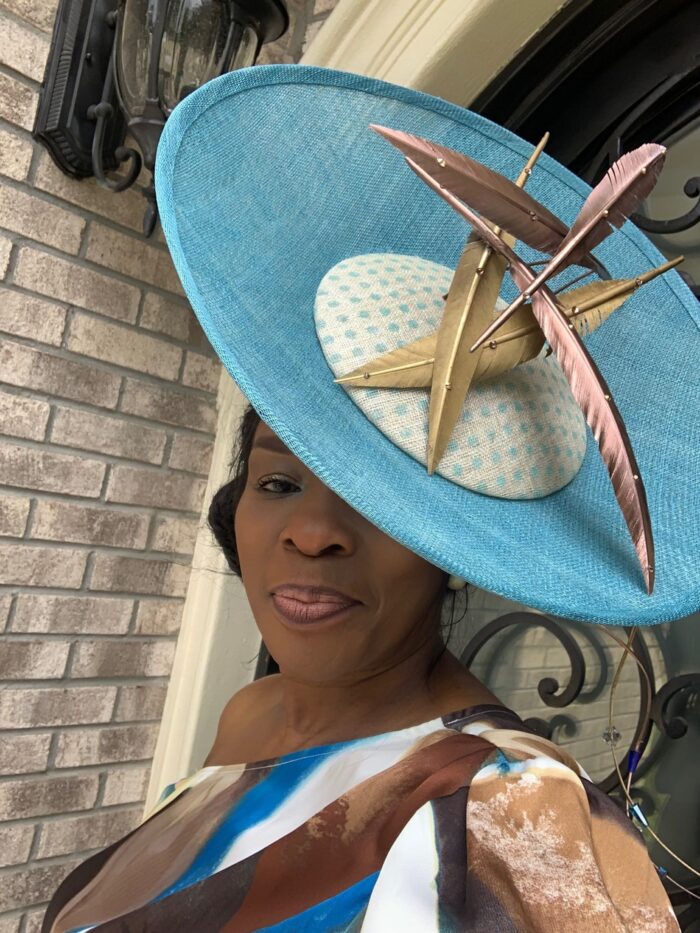 Blue Satellite Hatinator: Gold Feather Kentucky Derby Wedding Hat