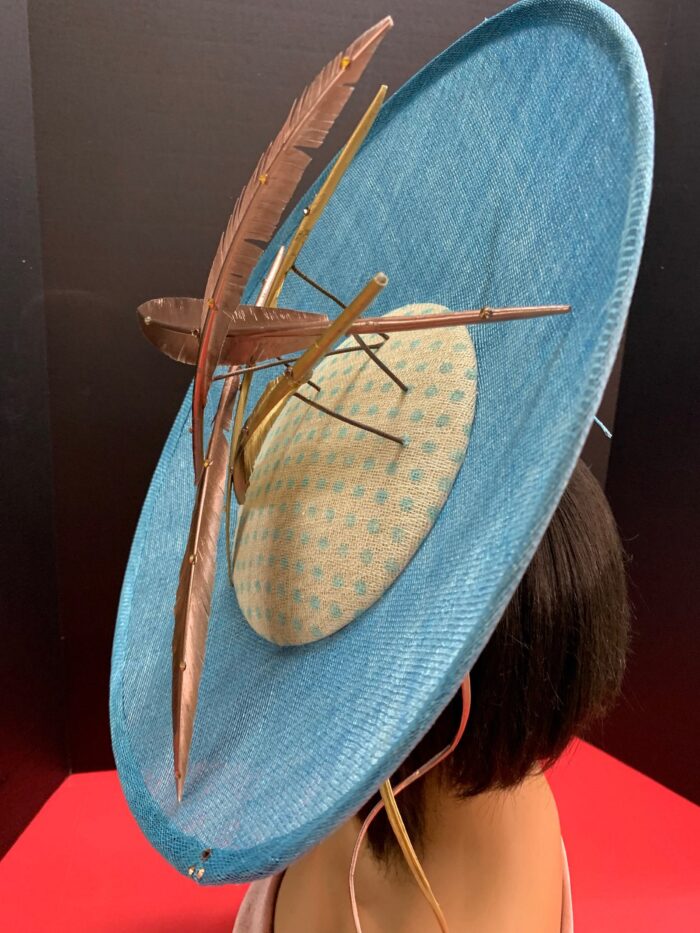 Blue Satellite Hatinator: Gold Feather Kentucky Derby Wedding Hat