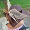Sinamay Square Brim Hatinator – Chocolate Brown, Pearl Quill