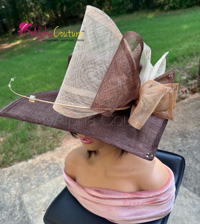 Sinamay Square Brim Hatinator – Chocolate Brown, Pearl Quill