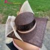 Sinamay Square Brim Hatinator – Chocolate Brown, Pearl Quill