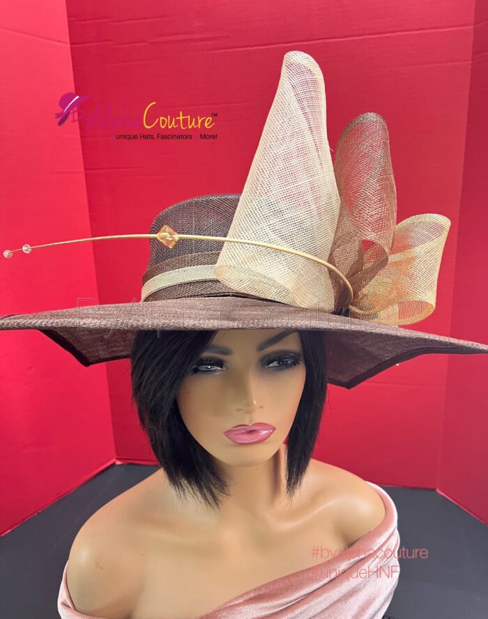Sinamay Square Brim Hatinator – Chocolate Brown, Pearl Quill