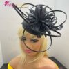 Diana - Black Pillbox Hat Fascinator.  Satin Loops, Feather Mount, Swarovski Crystals.
