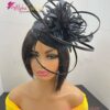 Diana - Black Pillbox Hat Fascinator.  Satin Loops, Feather Mount, Swarovski Crystals.