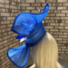 Jada - Blue Abaca Fascinator. Hand-Sculpted Silk Headpiece with Swarovski Crystals.