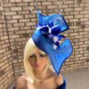 Jada - Blue Abaca Fascinator. Hand-Sculpted Silk Headpiece with Swarovski Crystals.
