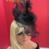 Midnight Whisper Black Crinoline Fascinator: Lace & Swarovski Crystal Couture Headpiece