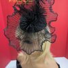 Midnight Whisper Black Crinoline Fascinator: Lace & Swarovski Crystal Couture Headpiece