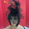 Midnight Whisper Black Crinoline Fascinator: Lace & Swarovski Crystal Couture Headpiece