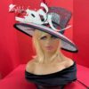 The Sovereign - Couture Double Crown Hat: Black, White Sinamay, Crystal & Feather Accents.