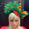 Jackie - Orange & Green Sinamay Fascinator: Handmade Statement Headpiece