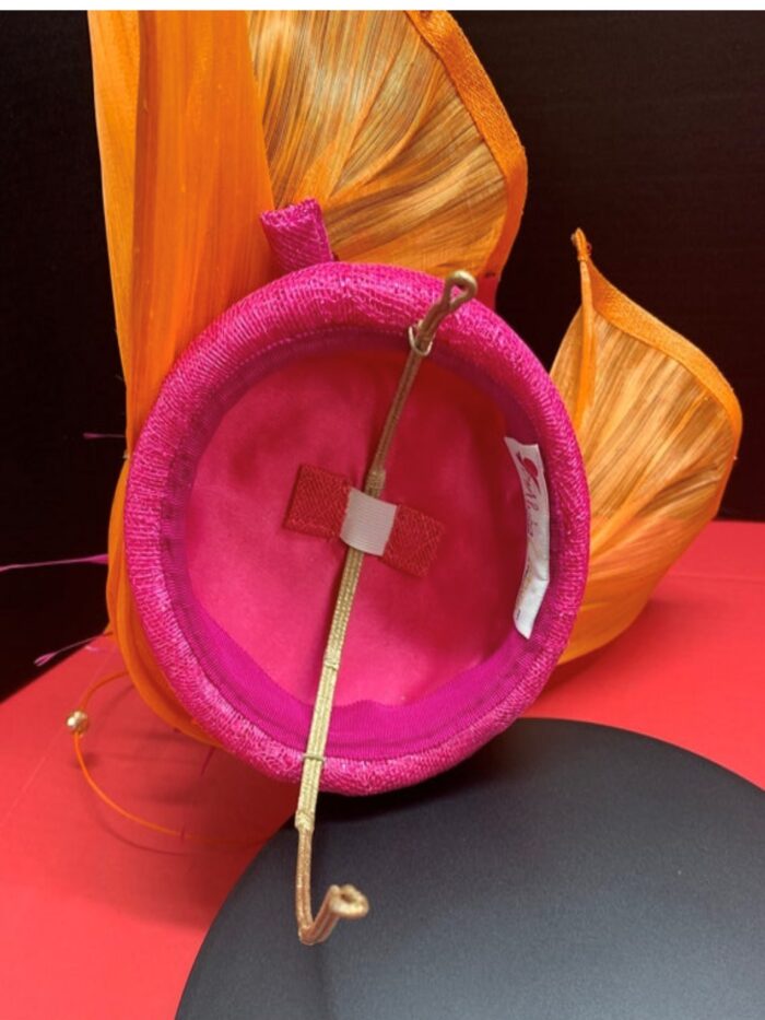 Tropique Fleur - Orange & Fuschia Feather Fascinator. Silk Abaca Wedding Headpiece.