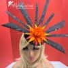 il_fullxfull.4926728015_6a5a Solar Flare. Black Sinamay Fascinator Orange-Yellow Feather Headpiece - Races, Wedding.