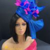 Sculptural Abaca Silk Fascinator: UK Blue & Fuchsia Statement Hat - Cassie