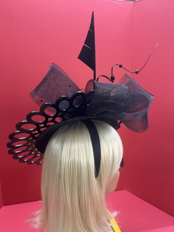il_fullxfull.5188534418_7g03 Vondee - Black Couture Hatinator. Laser-Cut Acrylic Brim, Crinoline Bow.