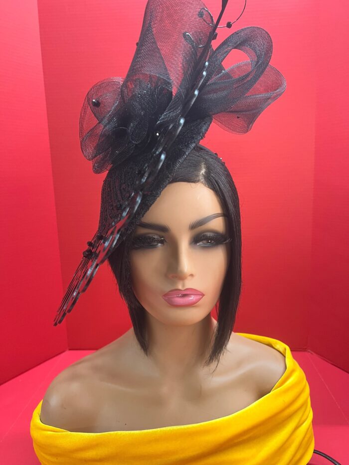 il_fullxfull.5188553394_l7y4 Vondee - Black Couture Hatinator. Laser-Cut Acrylic Brim, Crinoline Bow.