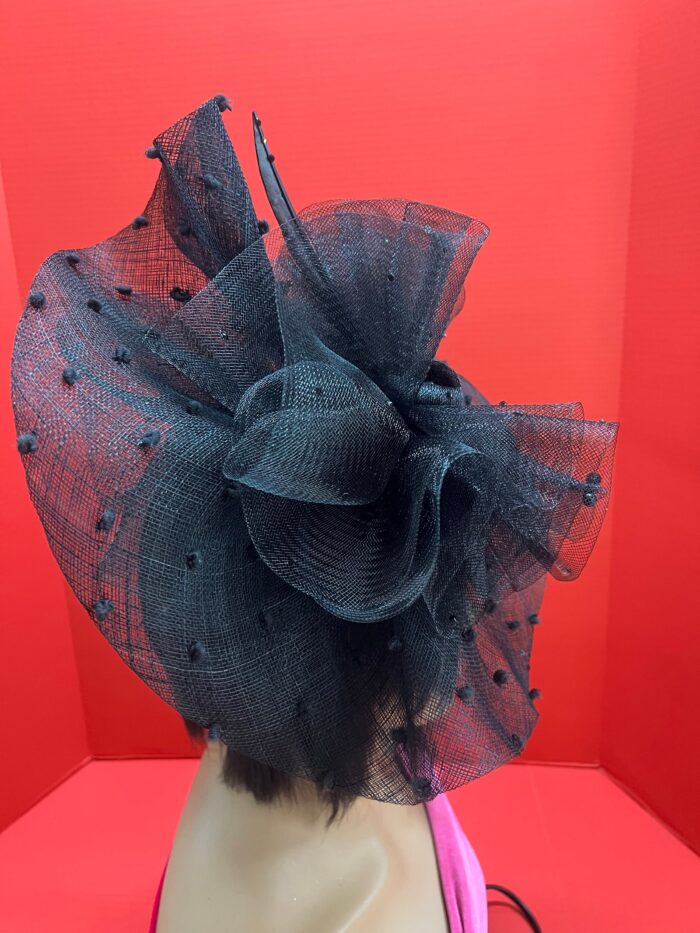il_fullxfull.5237826122_7c2x Adobea - Black Polka Dot Fascinator Hat. Formal Church Headpiece.