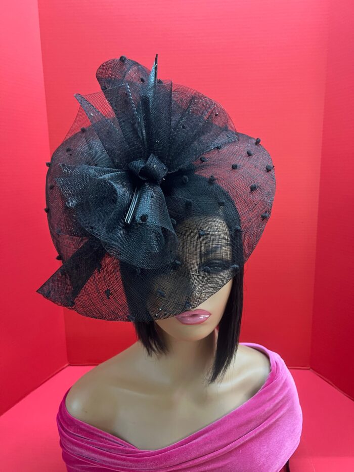 il_fullxfull.5237826488_nsv3 Adobea - Black Polka Dot Fascinator Hat. Formal Church Headpiece.