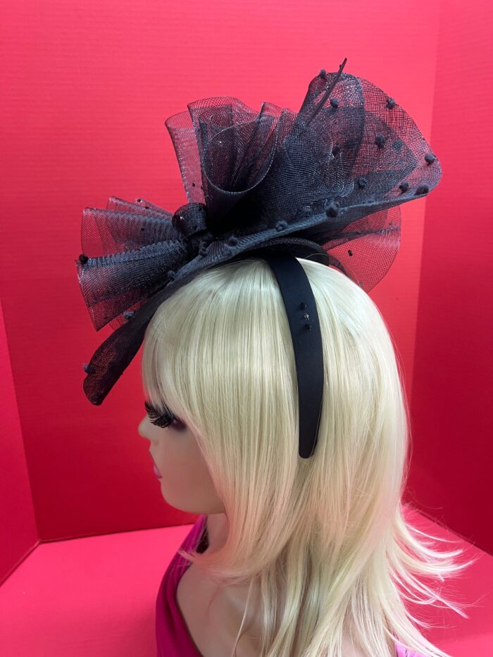 il_fullxfull.5237826848_80x0 Adobea - Black Polka Dot Fascinator Hat. Formal Church Headpiece.