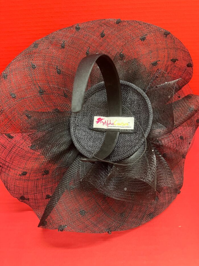 il_fullxfull.5237830000_bsre Adobea - Black Polka Dot Fascinator Hat. Formal Church Headpiece.