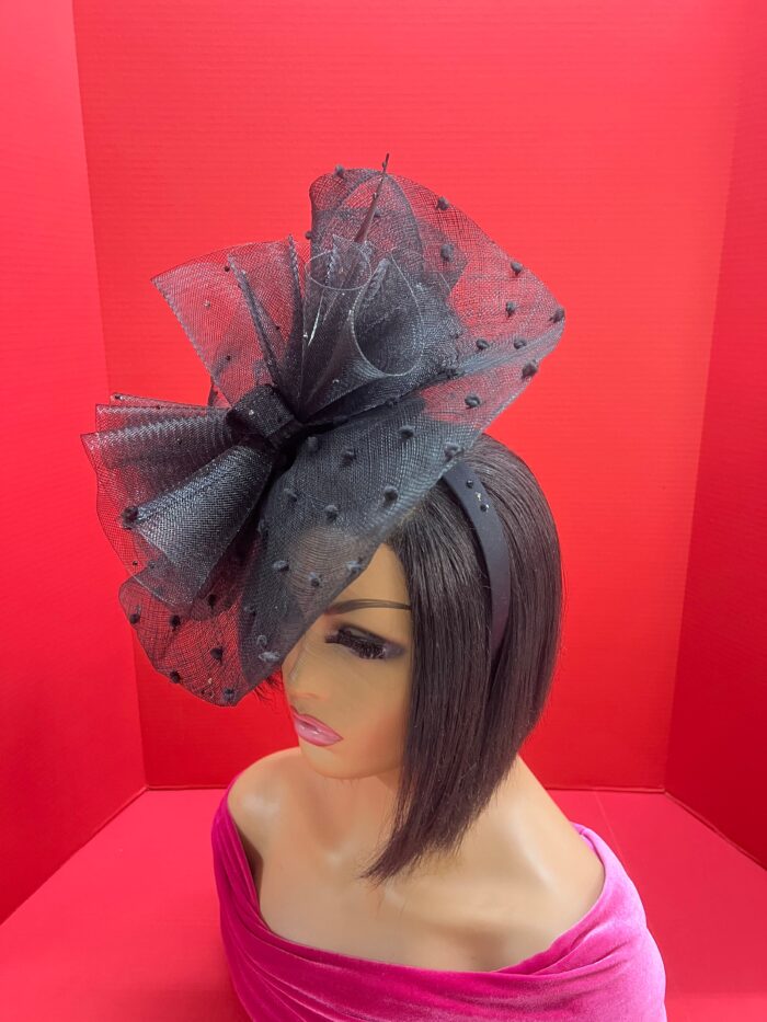 il_fullxfull.5286025529_m80h Adobea - Black Polka Dot Fascinator Hat. Formal Church Headpiece.