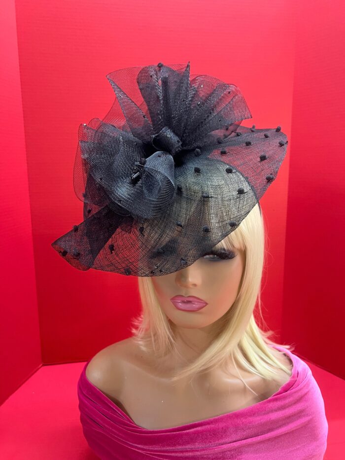 il_fullxfull.5286041857_6l76 Adobea - Black Polka Dot Fascinator Hat. Formal Church Headpiece.