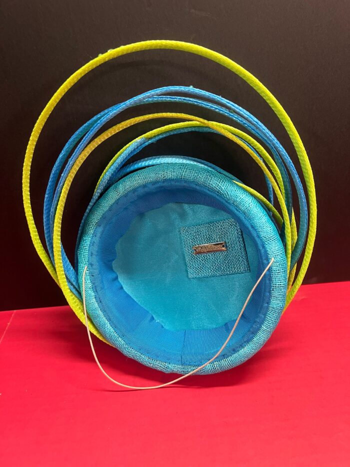 il_fullxfull.5355736354_60un Akoele Blue Sinamay Fascinator Hat: Lemon Green Swirl Derby, Cocktail, Tea Party