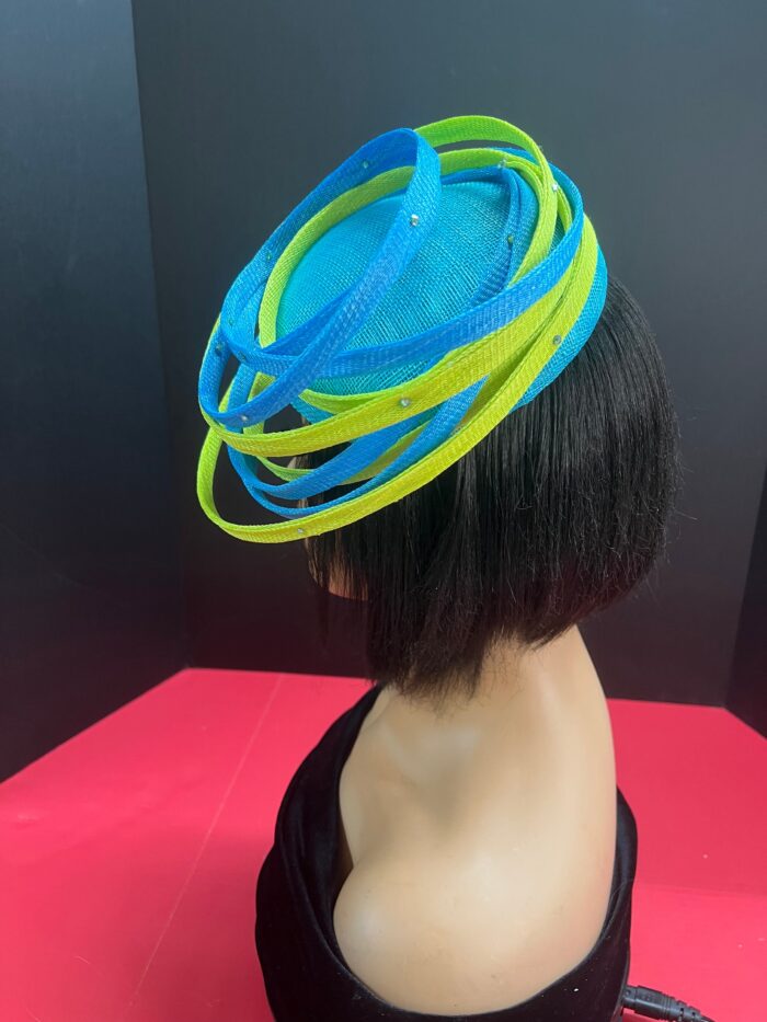 il_fullxfull.5403909051_givf Akoele Blue Sinamay Fascinator Hat: Lemon Green Swirl Derby, Cocktail, Tea Party