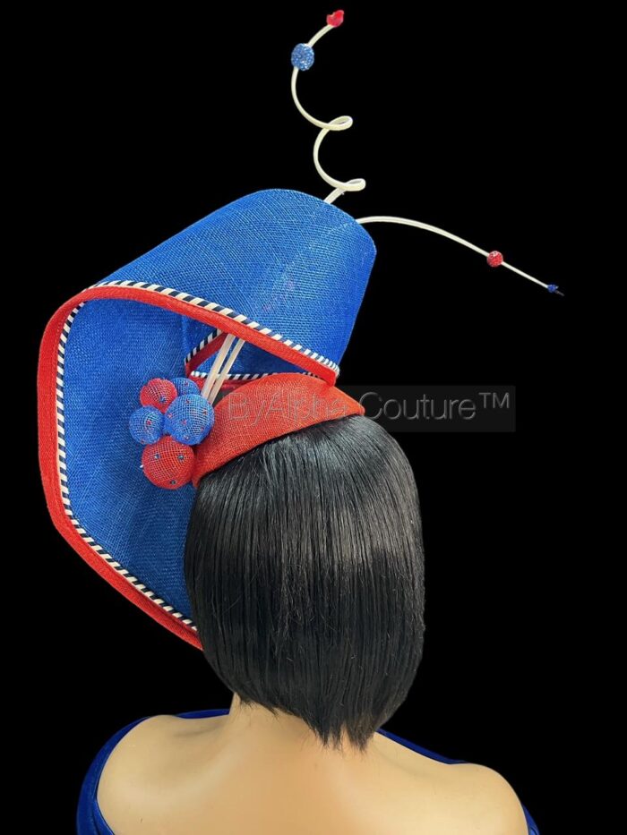 Sculptural Red & Blue Fascinator: Derby Tea Party Hat - Alice