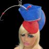 Sculptural Red & Blue Fascinator: Derby Tea Party Hat - Alice