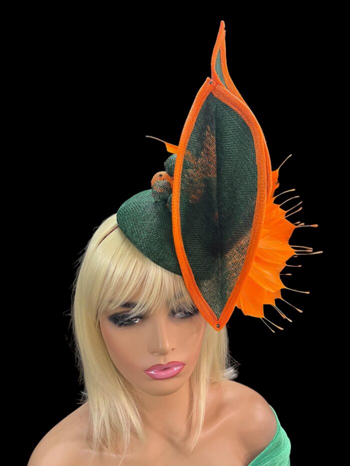 il_fullxfull.6225420666_t4oa Green & Orange Sinamay Fascinator: Swarovski Crystal Ascot Hat - Tracie